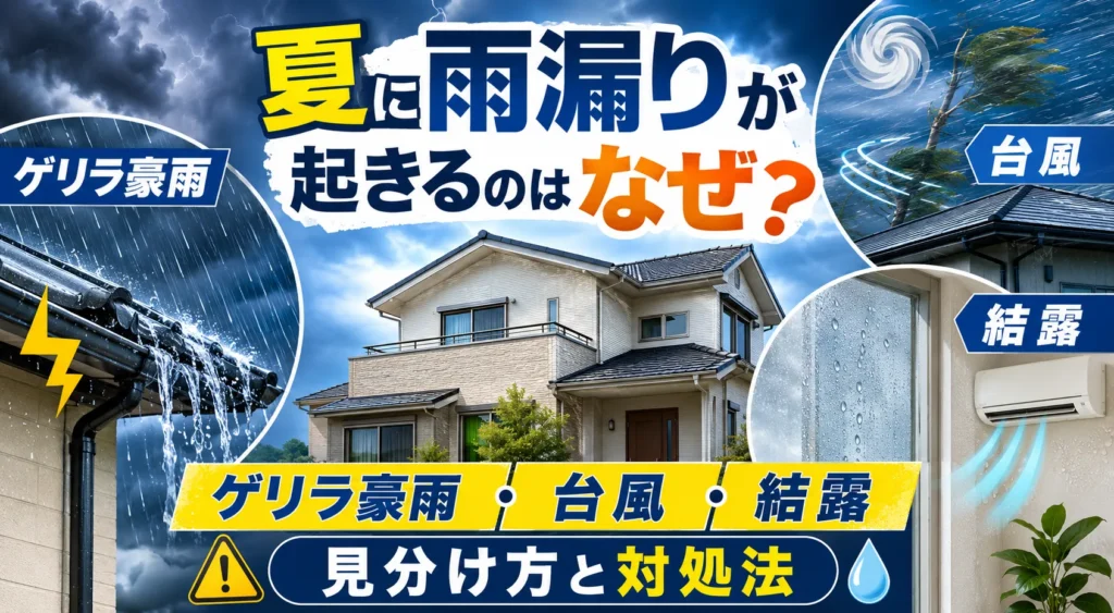 夏に雨漏りが起きるのはなぜ？ゲリラ豪雨・台風・結露の見分け方と対処法【完全ガイド】